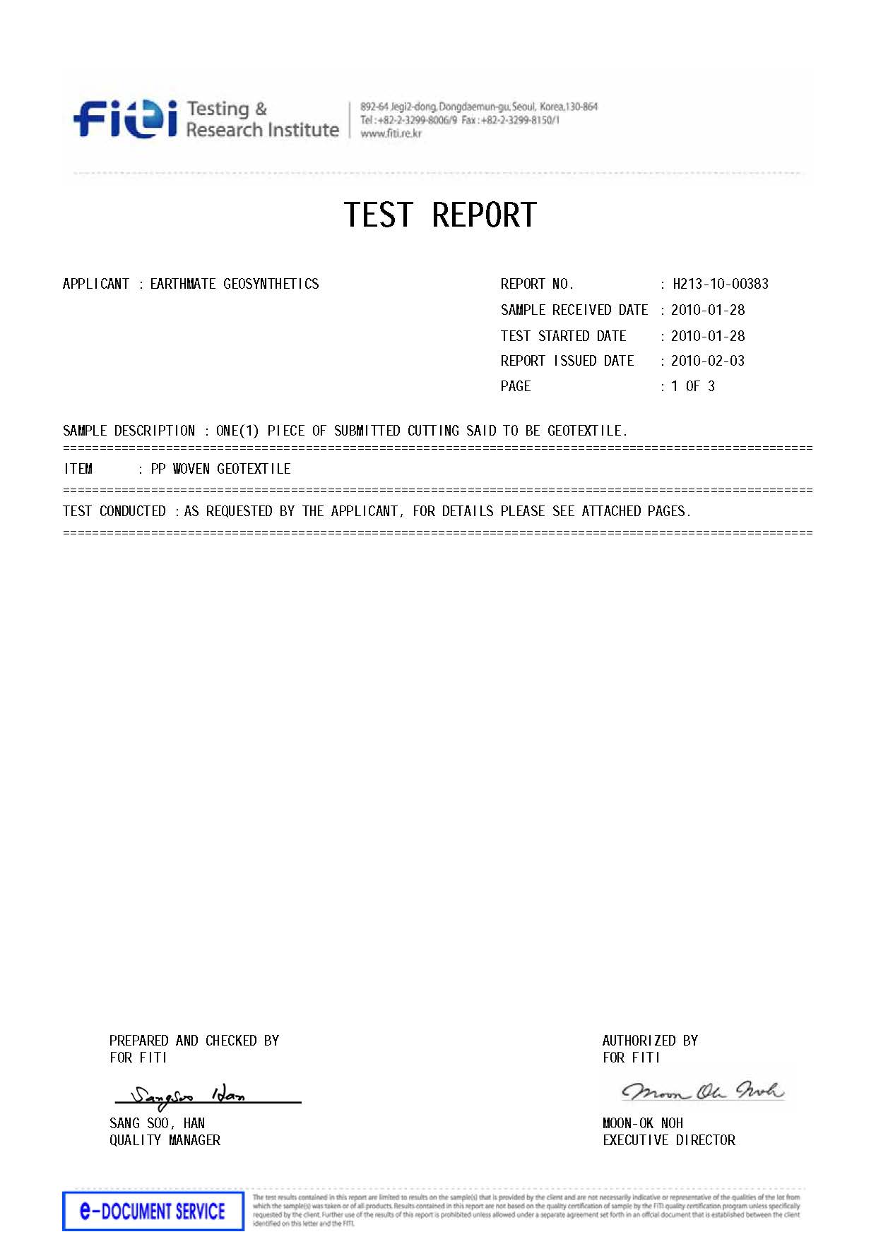 BASALFAB PWG160 Testing Report | FITI,South Korea