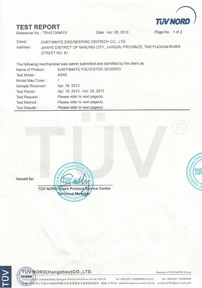 BASEGRID POLYESTER BX Geogrids Testing Report | TUV NORD