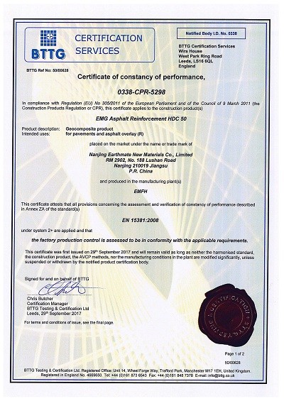 Asphaltrac HDC CE Certificate of Conformity|BTTG,U.K.