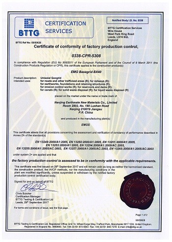 BASEGRID PP BX Geogrids CE Certificate of Conformity | BTTG, U.K.