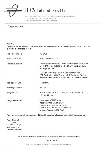 WALLSTRAIN PES DUX Geogrids Testing Report | BICS,U.K.