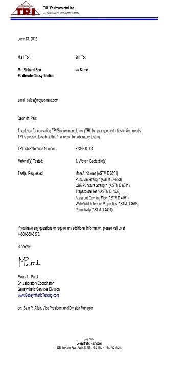 BASALFAB DWG55 Testing Report | TRI,U.S.A