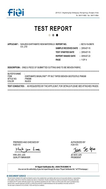 BASALFAB PWG90 Testing Report | FITI,South Korea