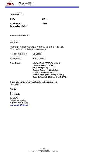 BASEGRID PP BX Geogrid 1100&1200 Testing Report | TRI, U.S.A