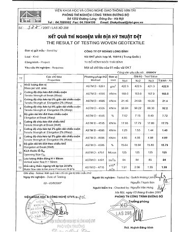 VIGORTEX PES Composited Geotextile 150/15 Testing Report | Vietnam